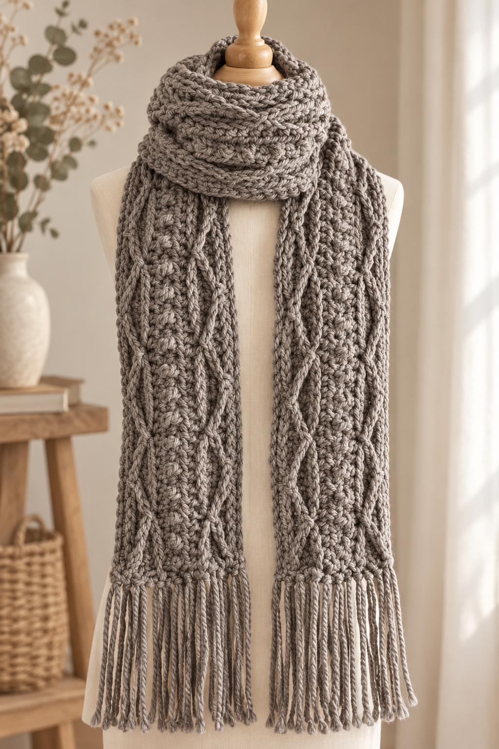 crochet cable scarf pattern with raised texture