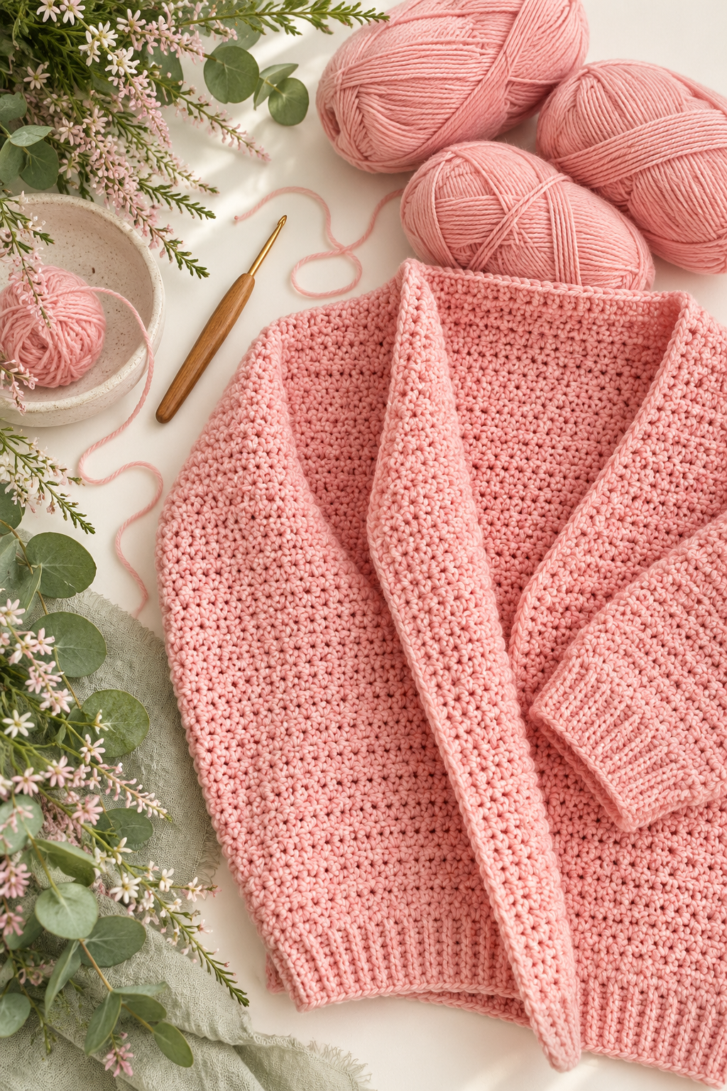 crochet cardigan pattern project and yarn