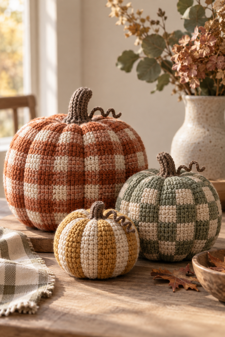 crochet gingham pumpkins featured arrangement