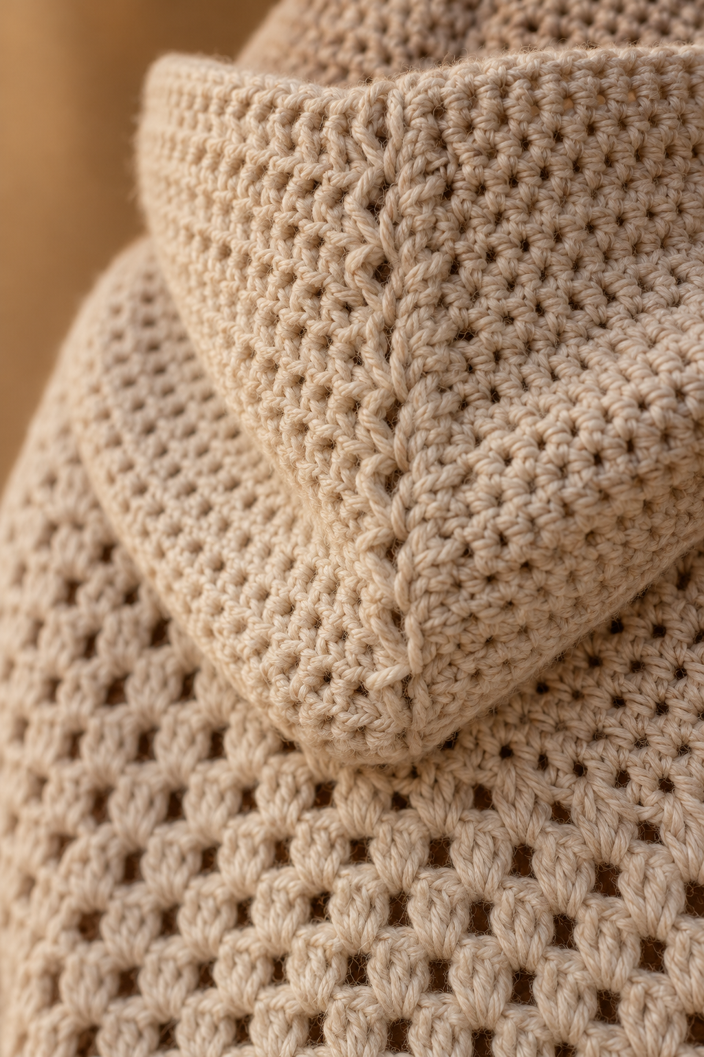 Back hood transition and crochet texture on a fall poncho
