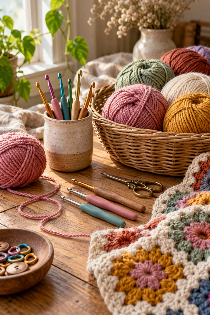 Crochet hooks and yarn for choosing crochet hook sizes