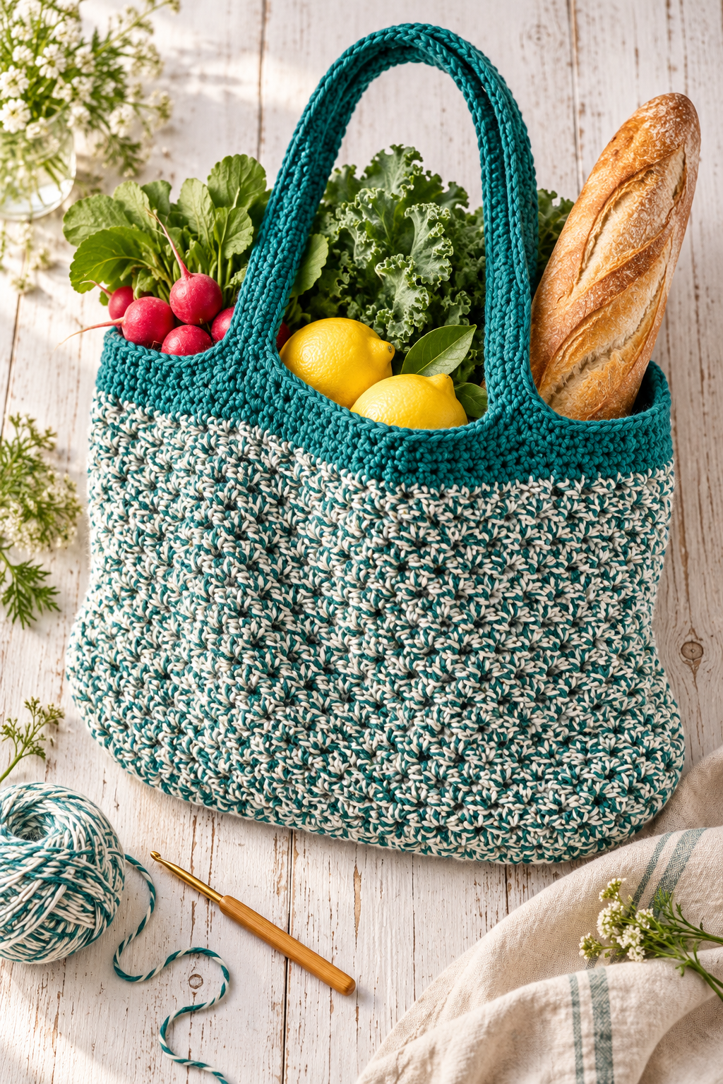 Crochet market bag size comparison