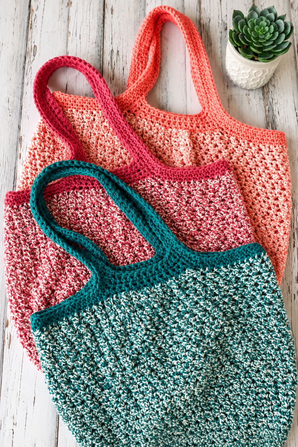 Crochet market bag finished straps