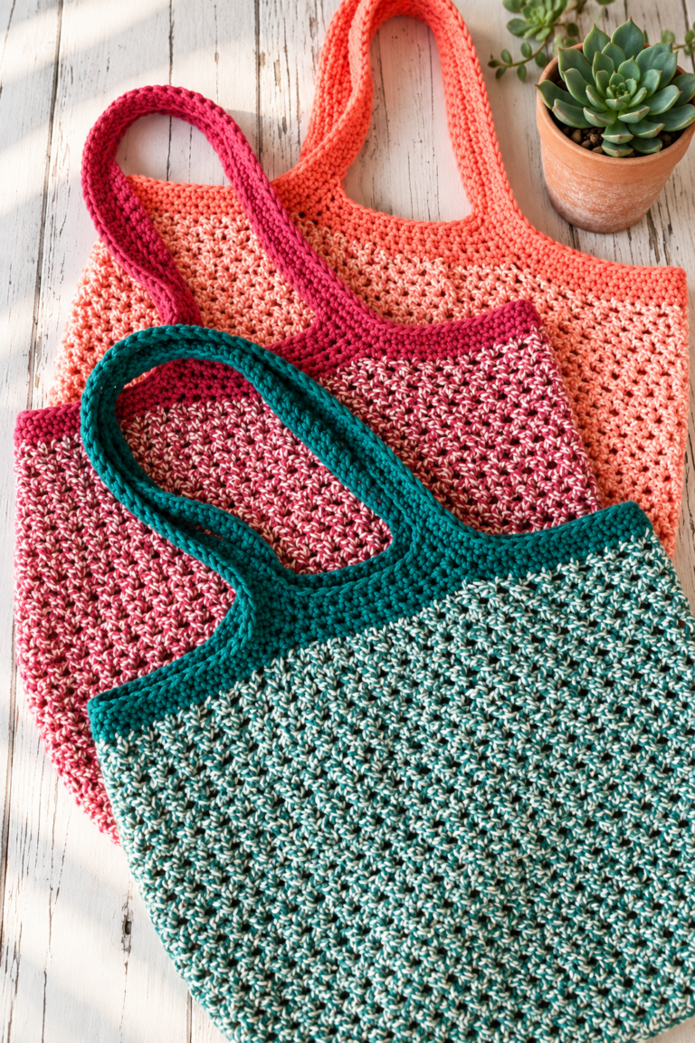 Crochet cotton market bag finished editorial view
