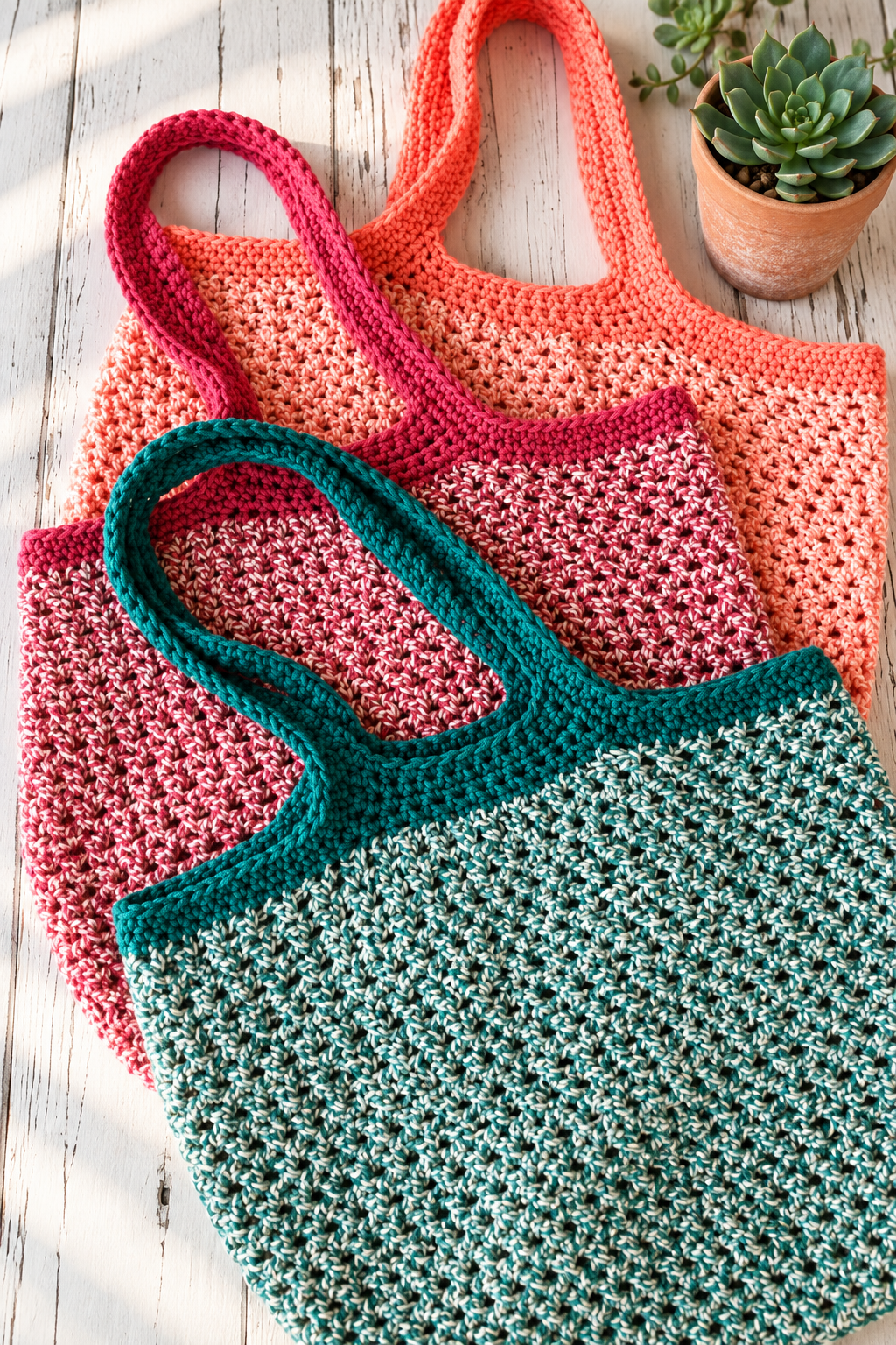 Crochet cotton market bag finished editorial view