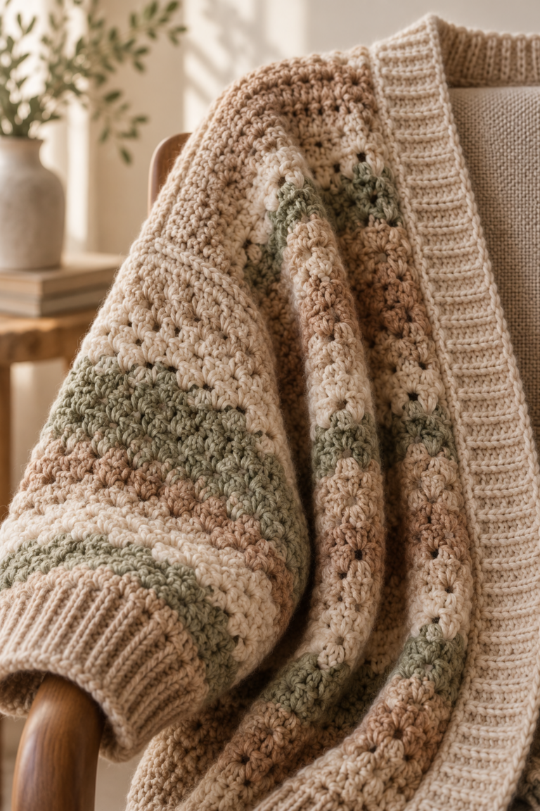 Finished crochet mini bag in warm natural light