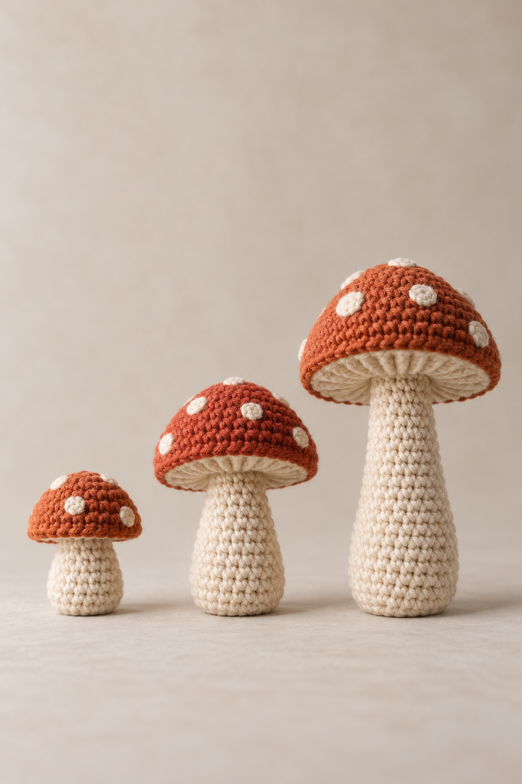 three crochet mushroom pattern sizes