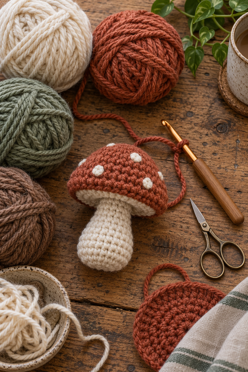 crochet mushroom pattern yarn and hook materials