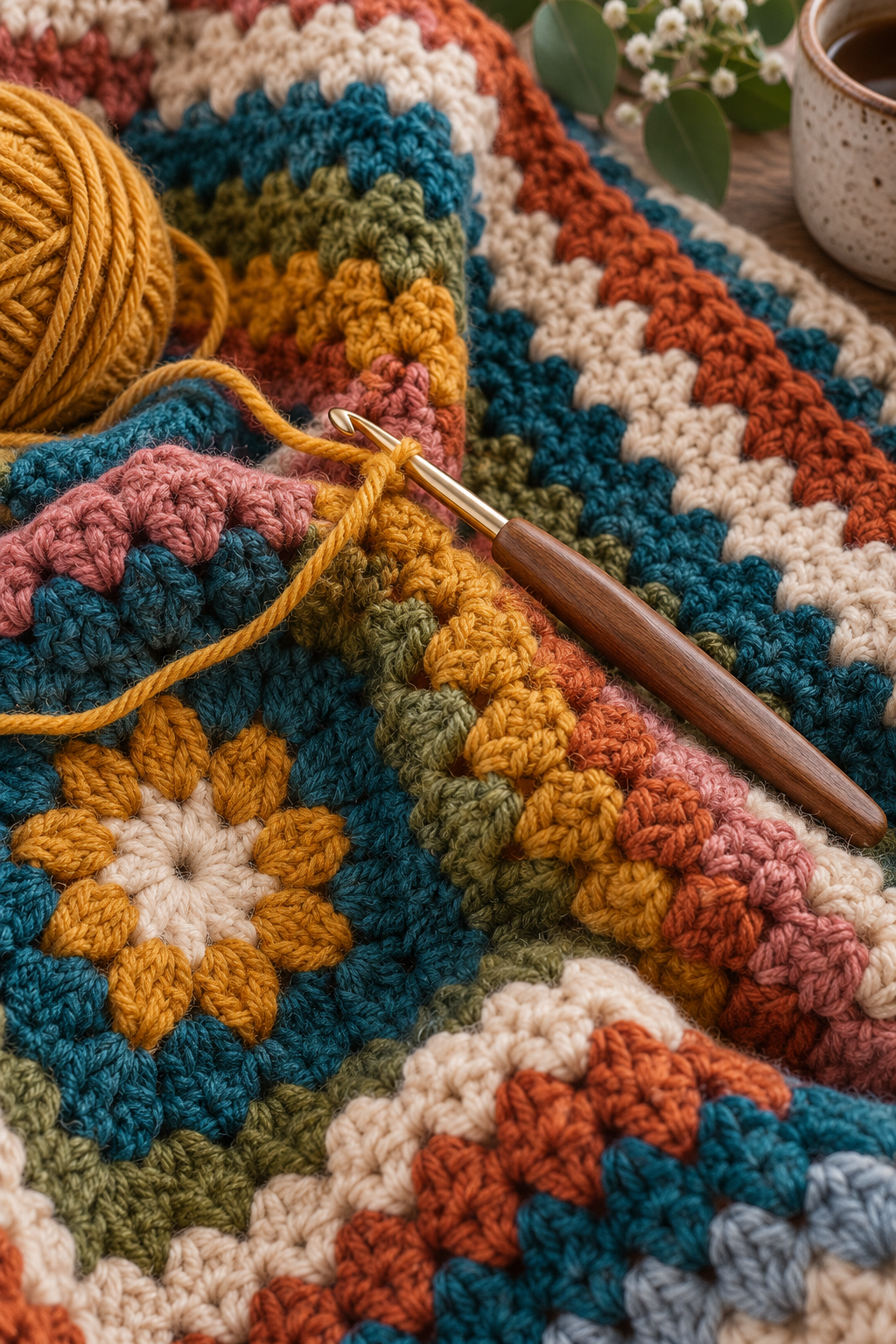 crochet hook working thick textured stitches