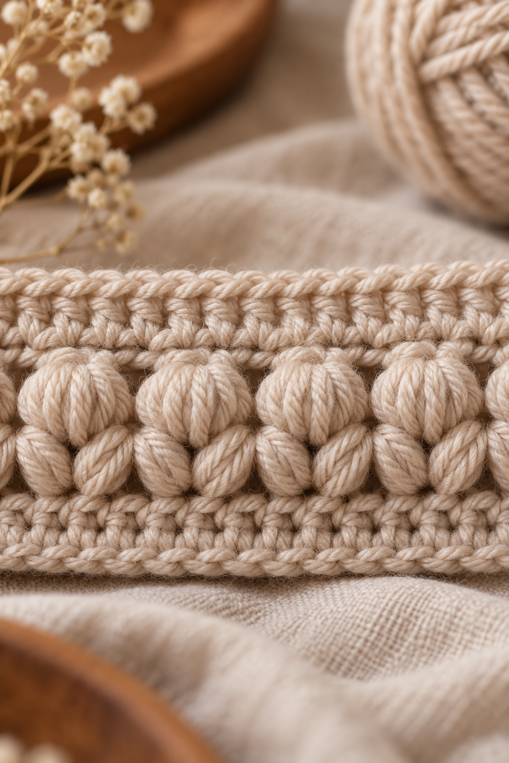 even finished row of aligned puff stitches