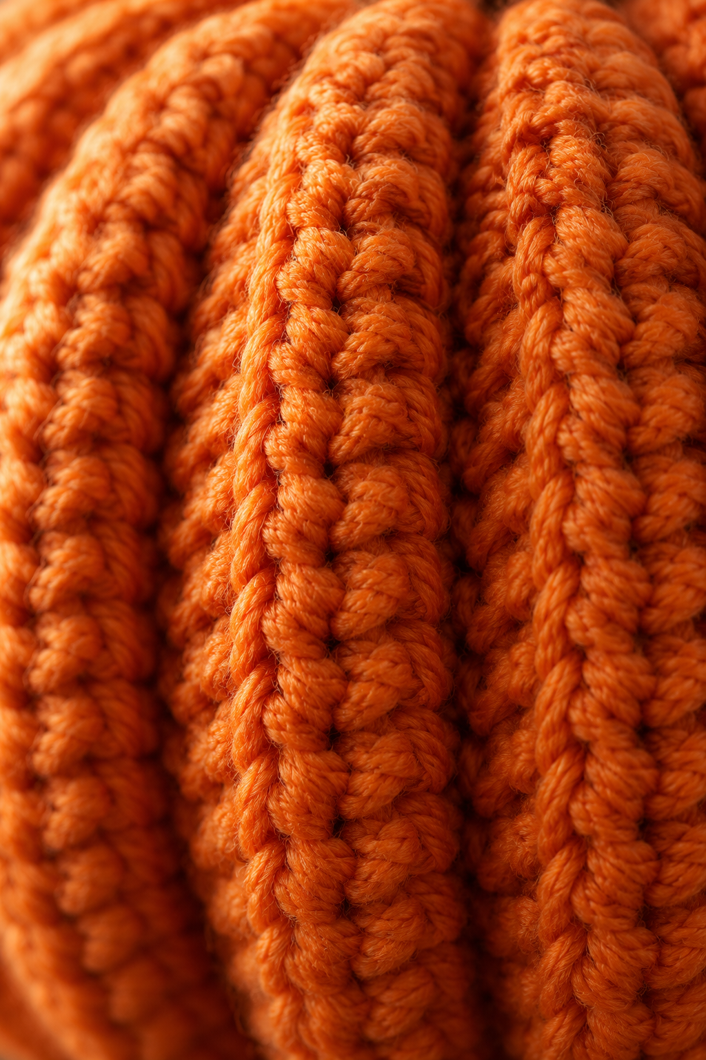Close view of raised crochet pumpkin stitch ridges