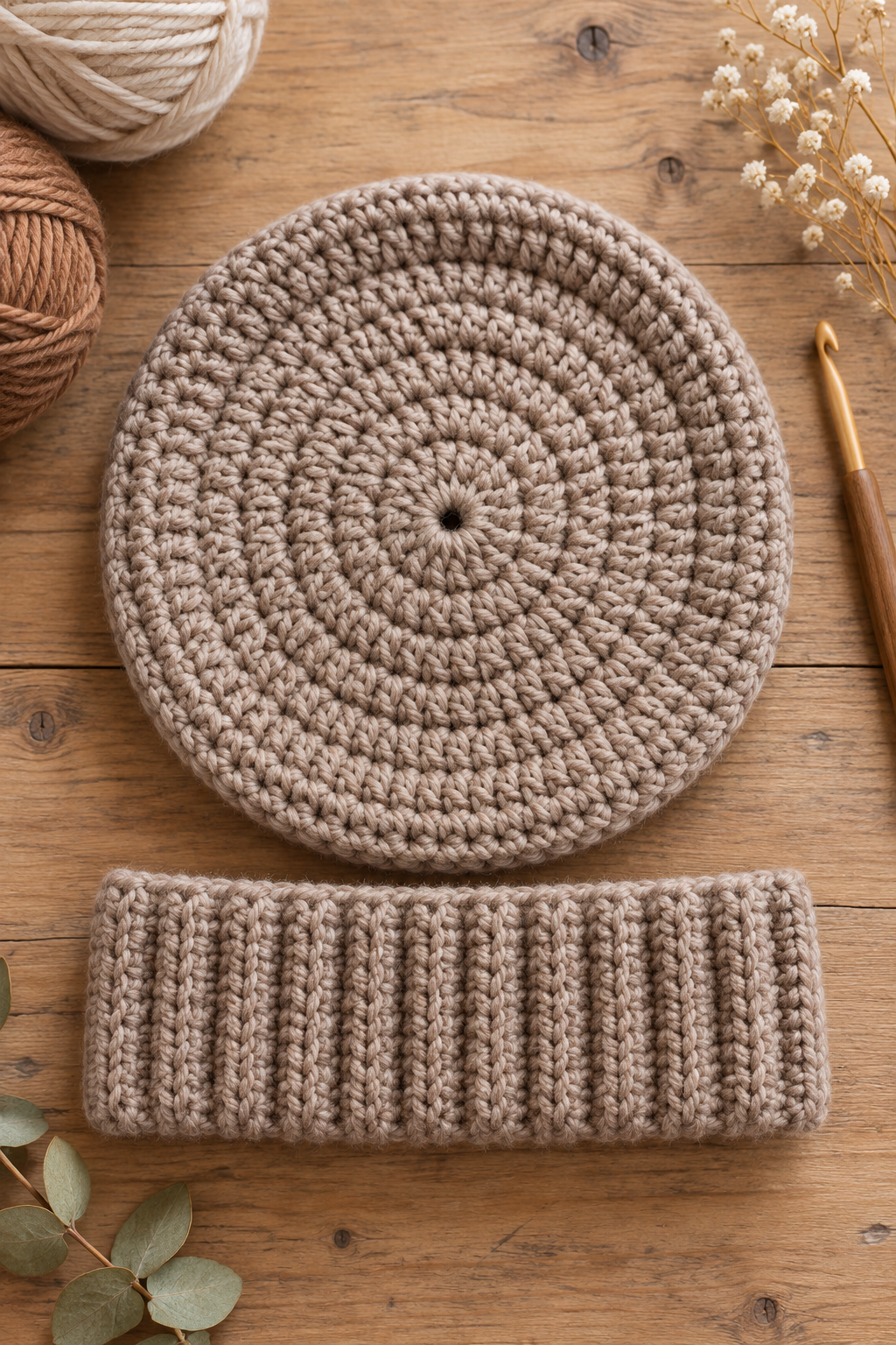 Top-down crochet hat construction