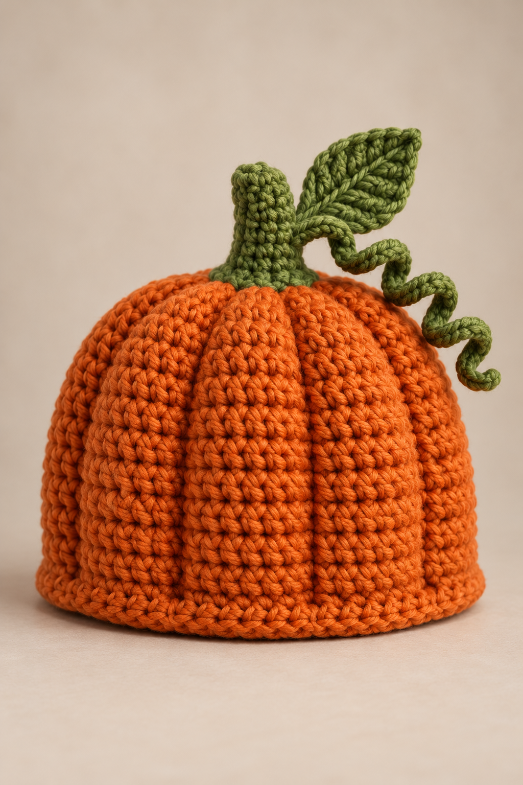 Crochet pumpkin hat stem leaf and vine