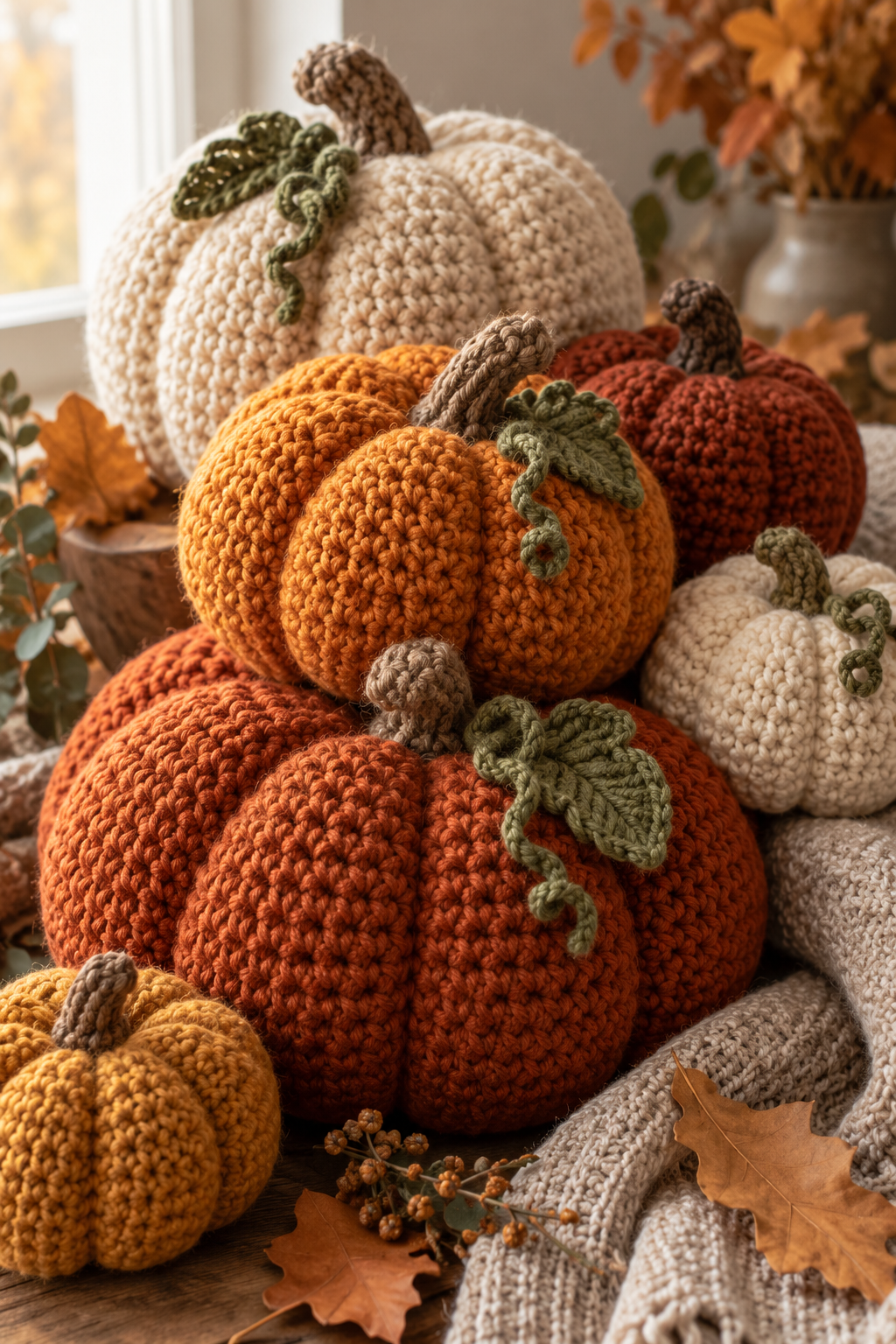 Crochet pumpkin stack forms and stitch texture
