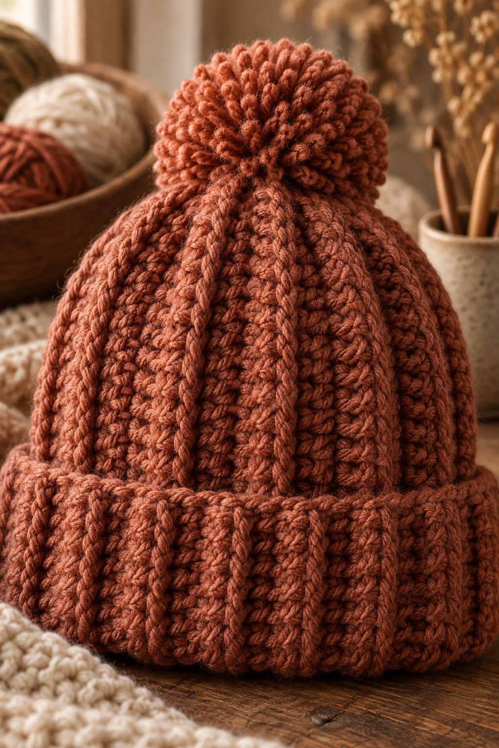 Crochet ribbed beanie: Ribbed texture and visual direction