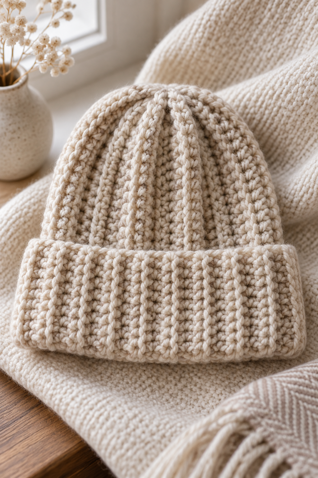 Crochet ribbed beanie: Six-size planning