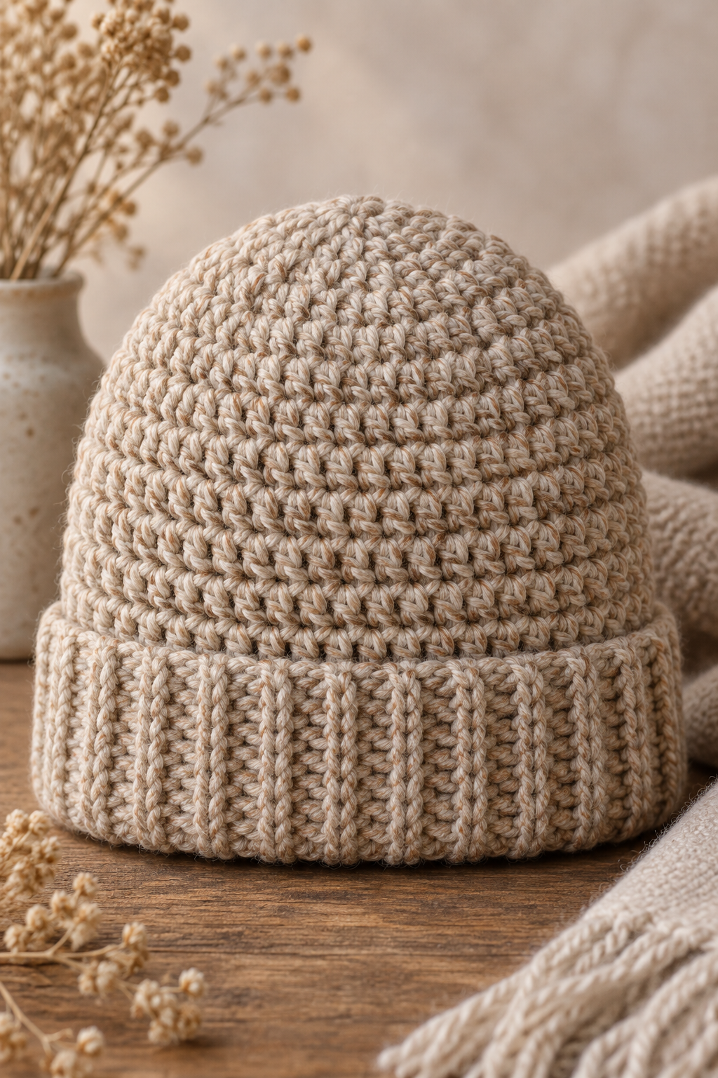 Crochet ribbed beanie: Brim comfort