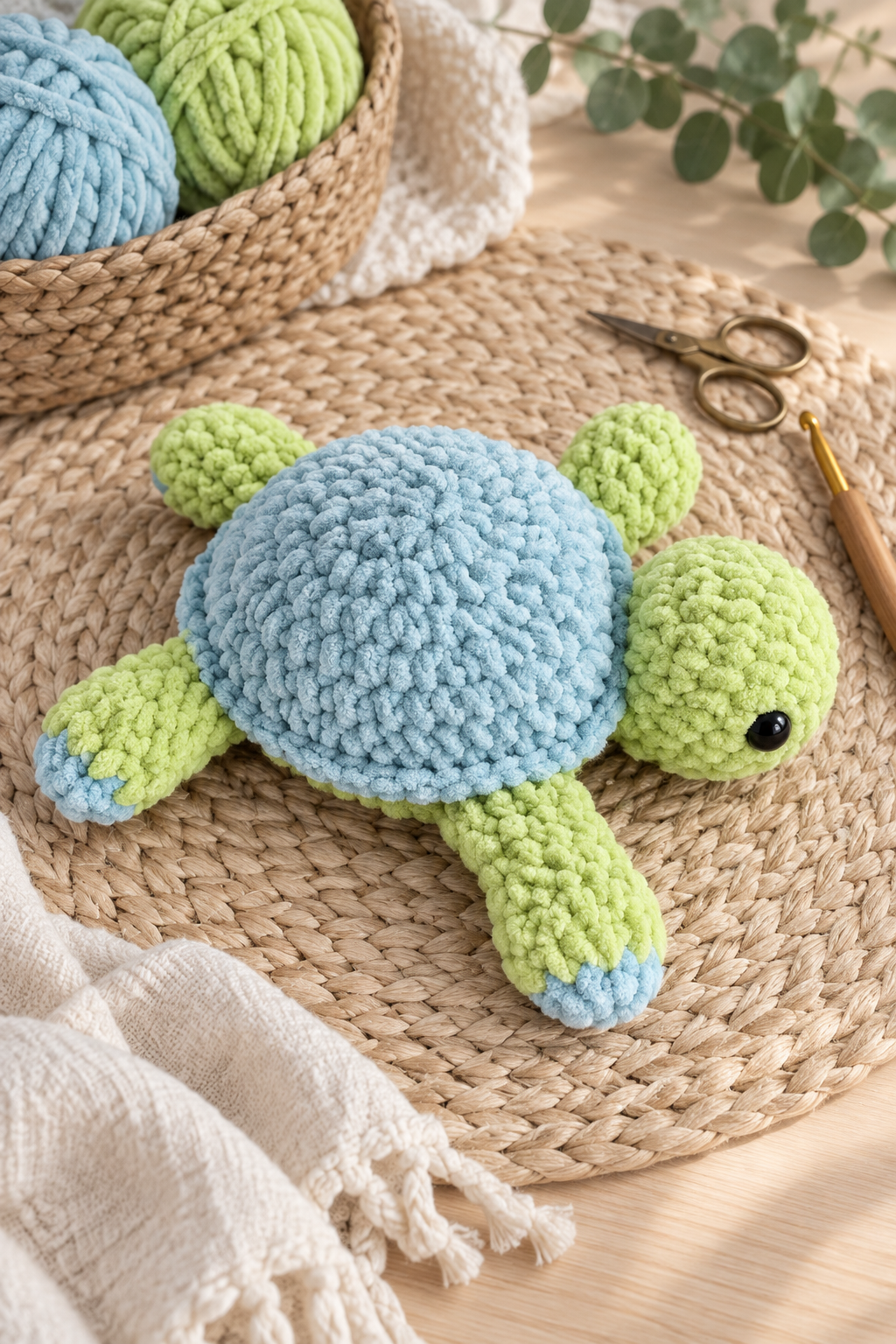 Crochet turtle pattern materials and shell