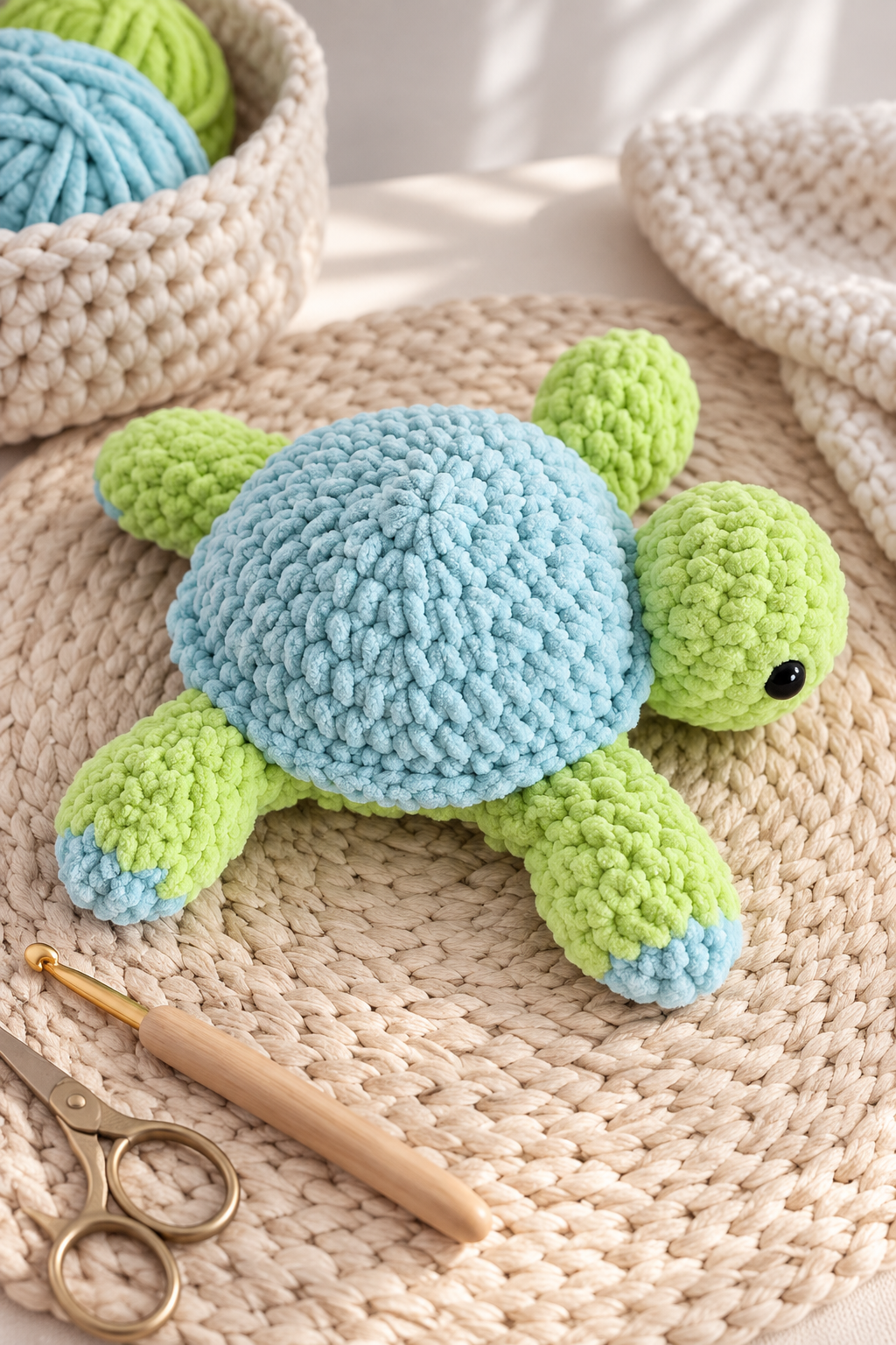 Crochet turtle pattern body and attached legs