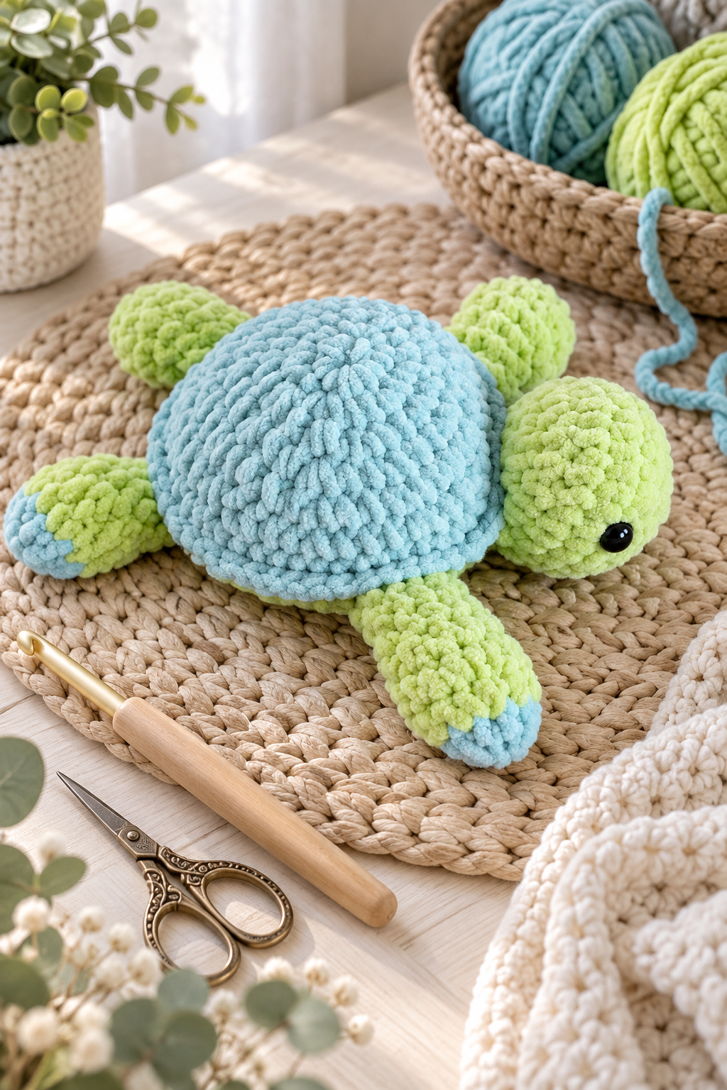 Crochet turtle pattern head finishing