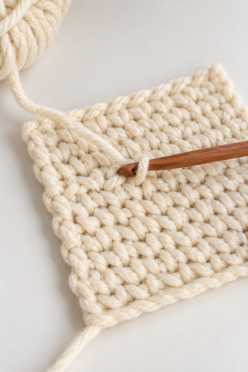 Crochet waistcoat stitch center insertion in a textured swatch