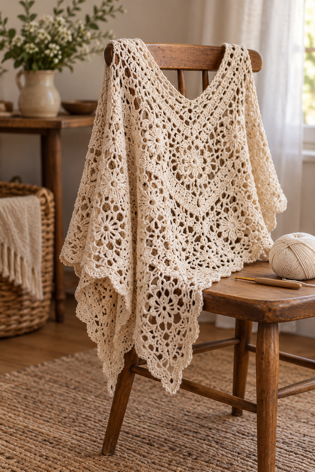 double crochet lace stitch finished poncho drape