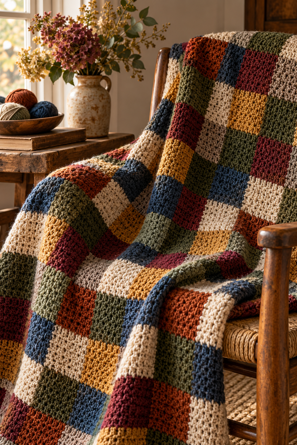 checker plaid crochet stitch in warm colors