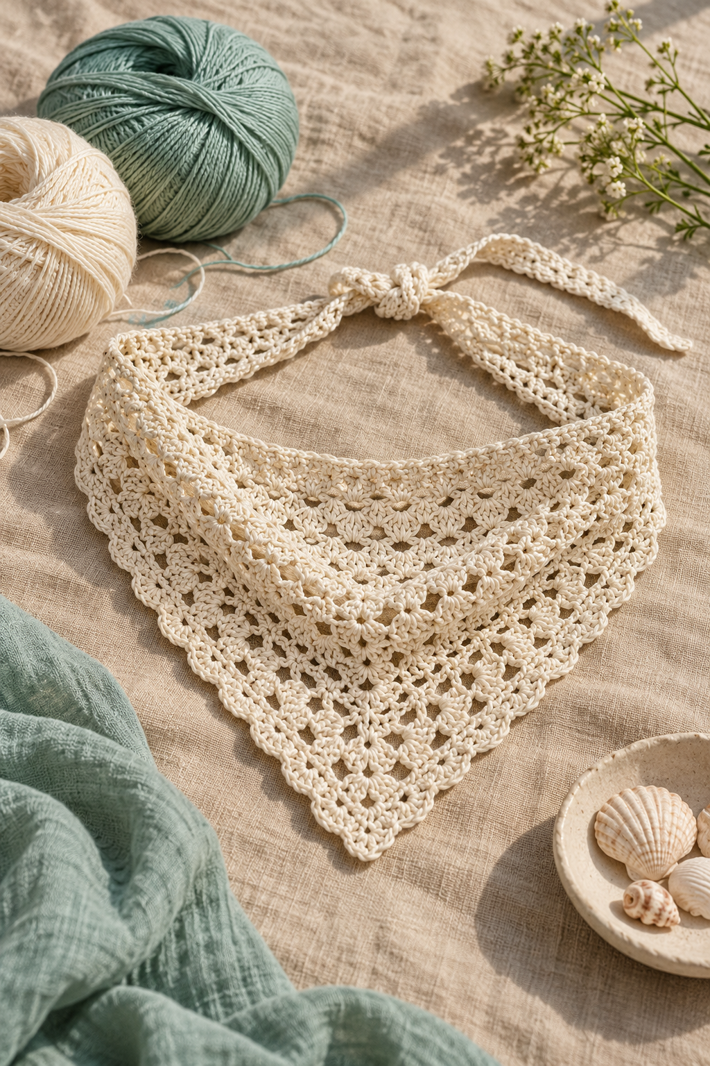 lightweight crochet bandana triangle with summer yarn