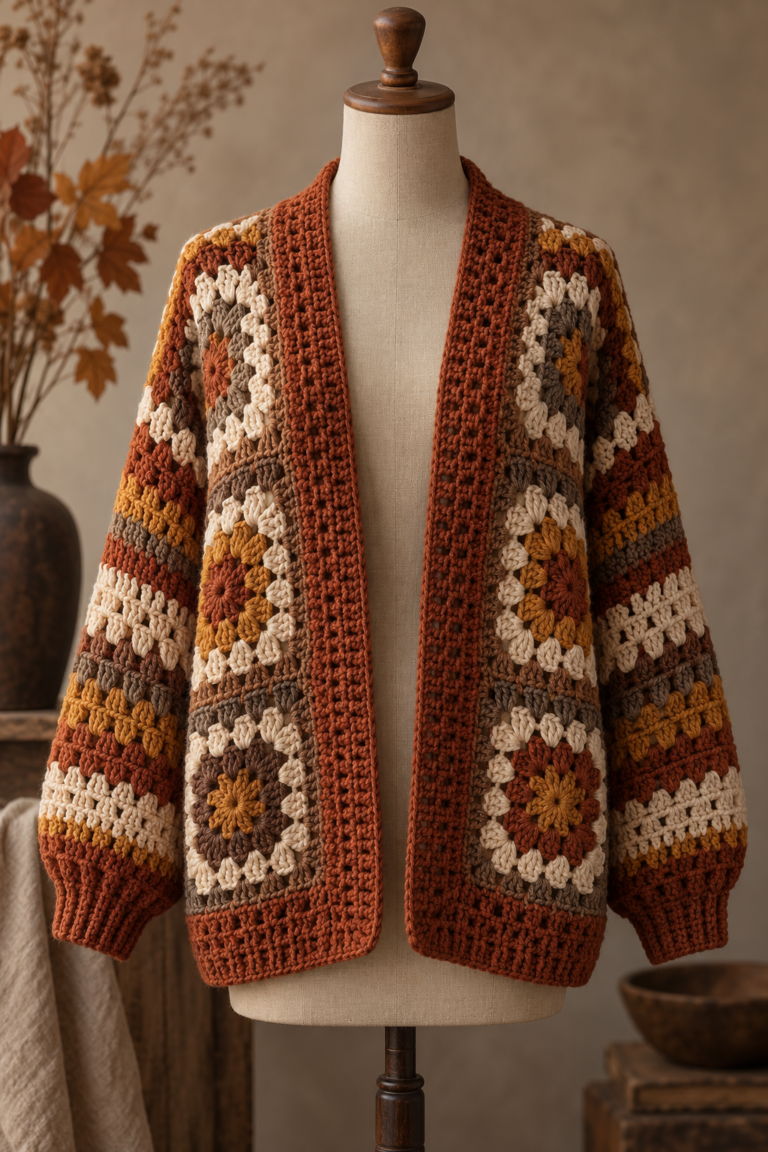 Easy crochet cardigan in a relaxed fall-inspired silhouette