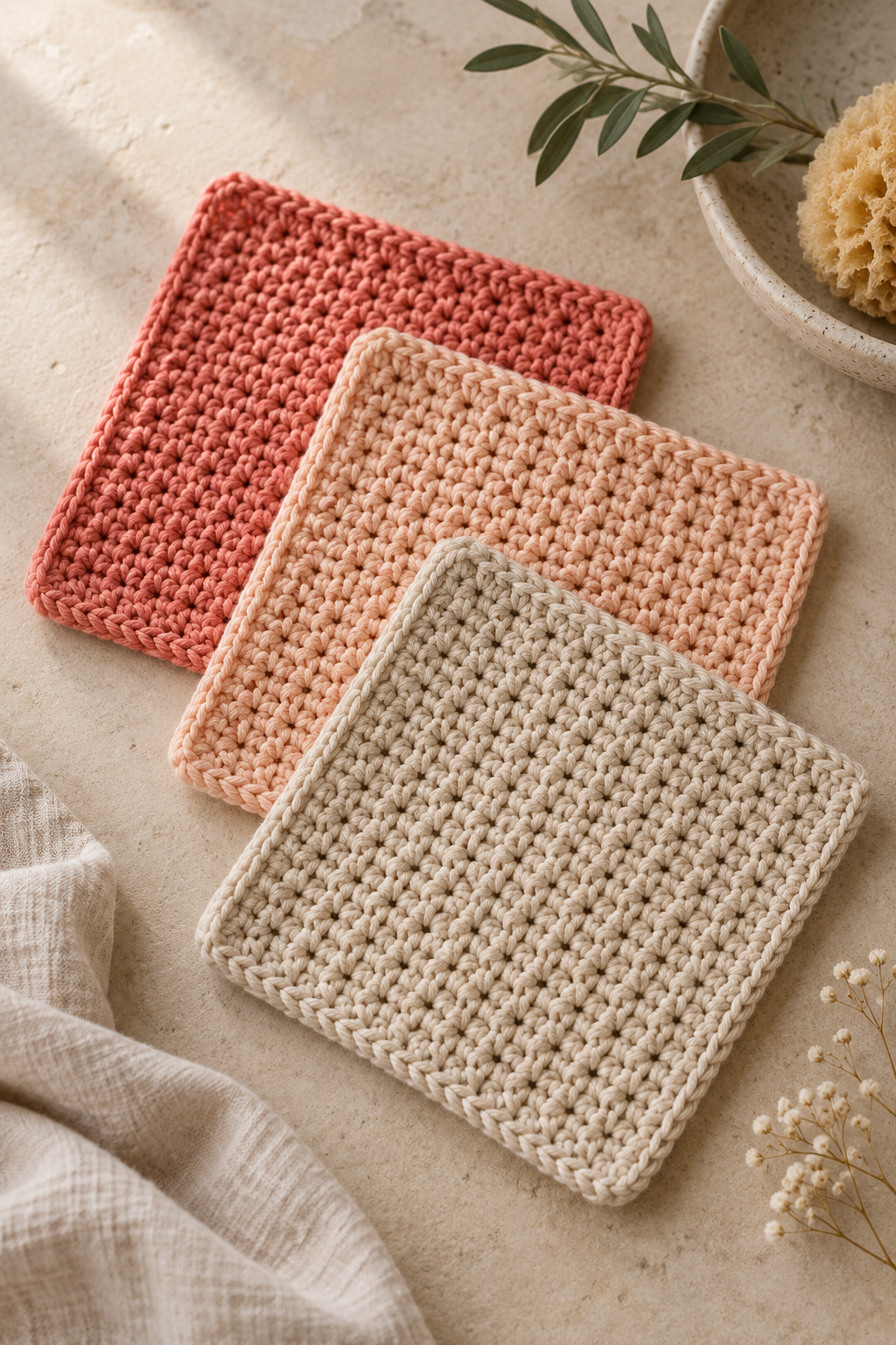 coral peach and beige crochet dishcloth color palette