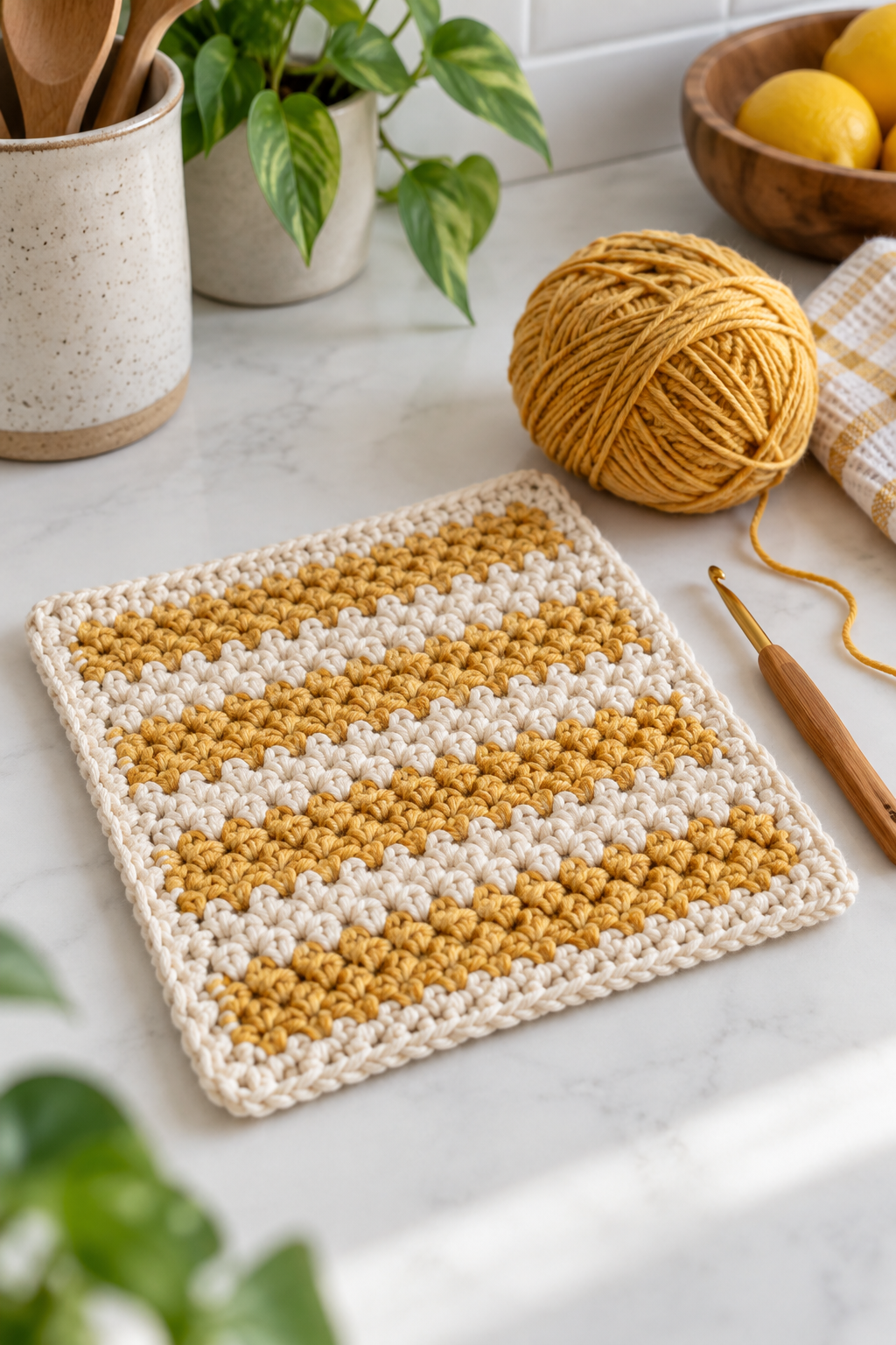 practical scale for an easy crochet dishcloth project