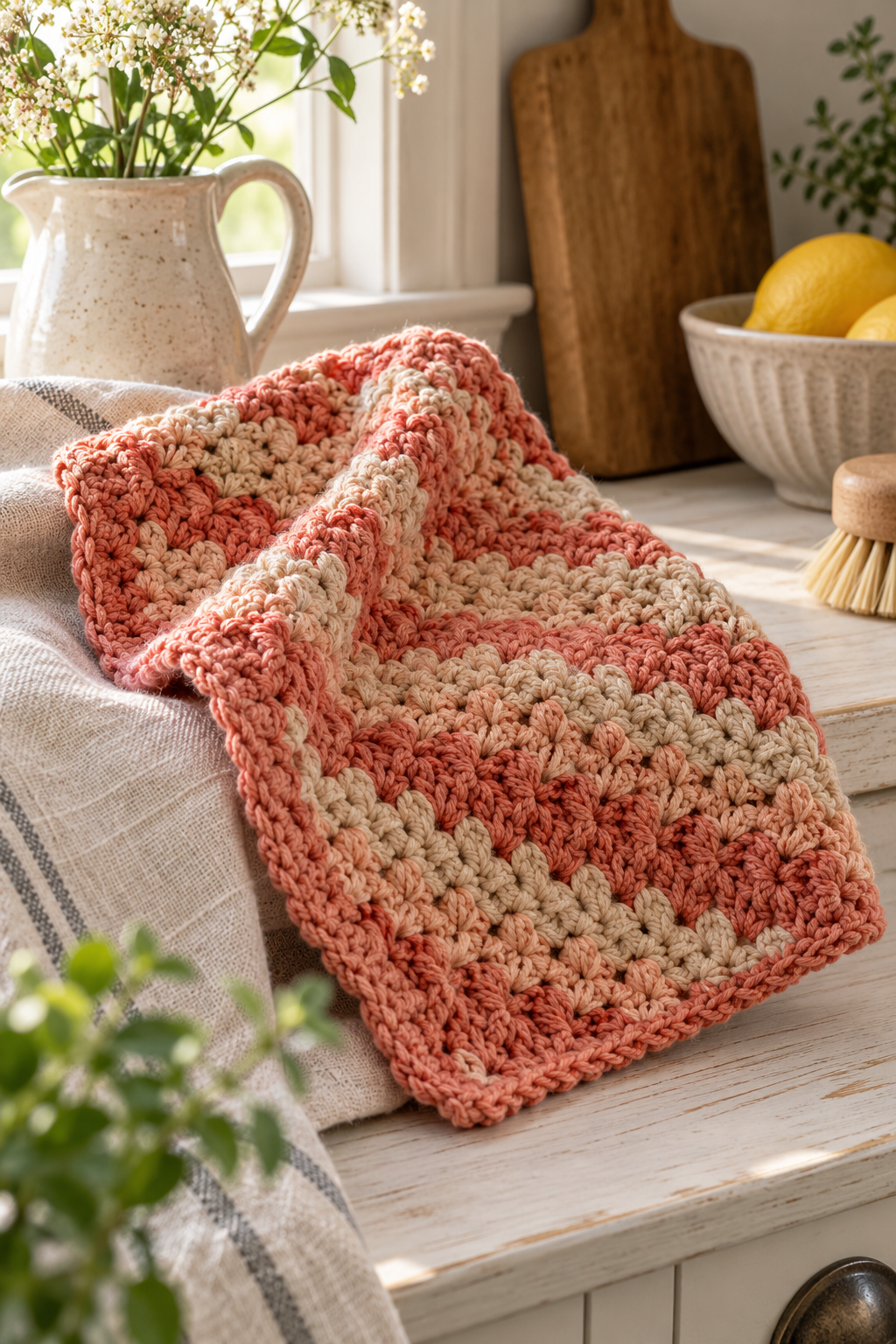 easy crochet dishcloth in a warm cottage palette