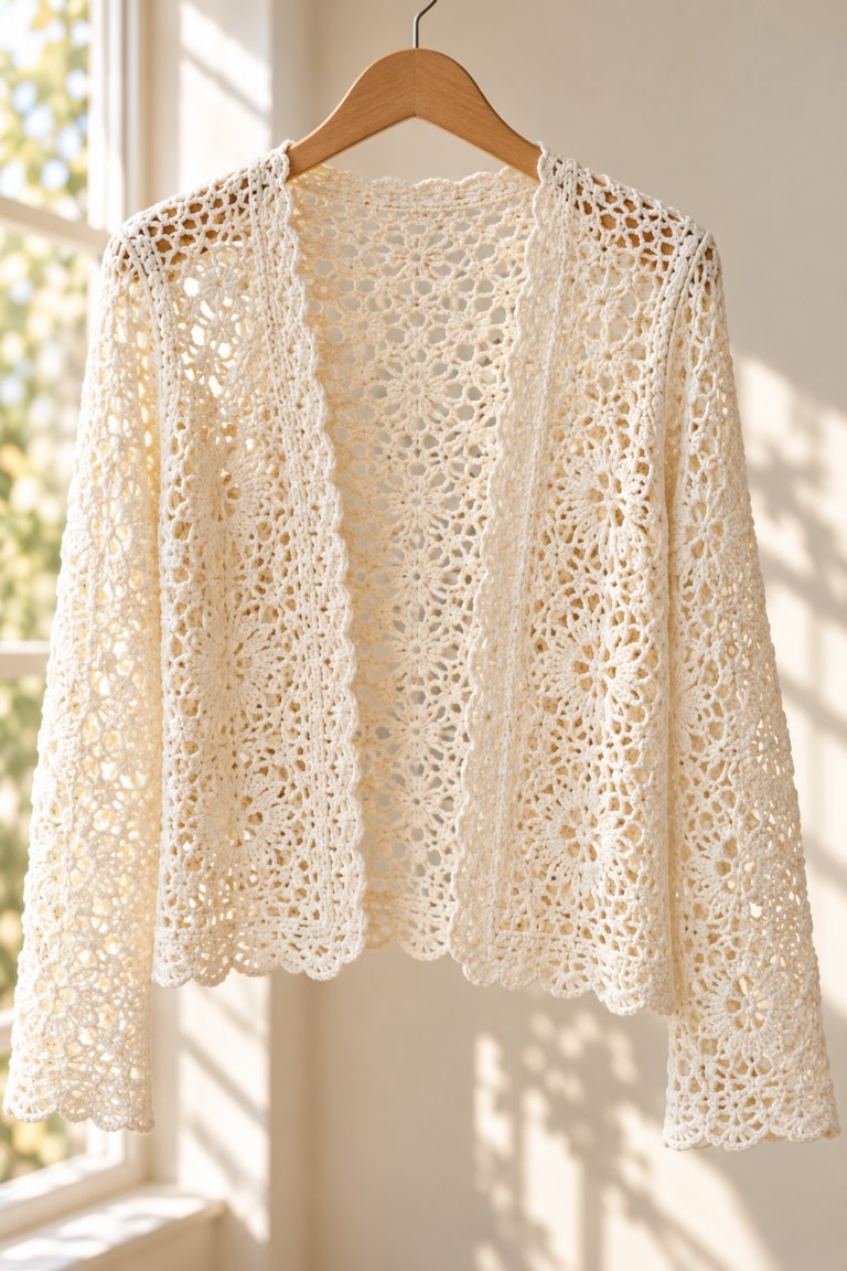 Lightweight lacy crochet cardigan for spring