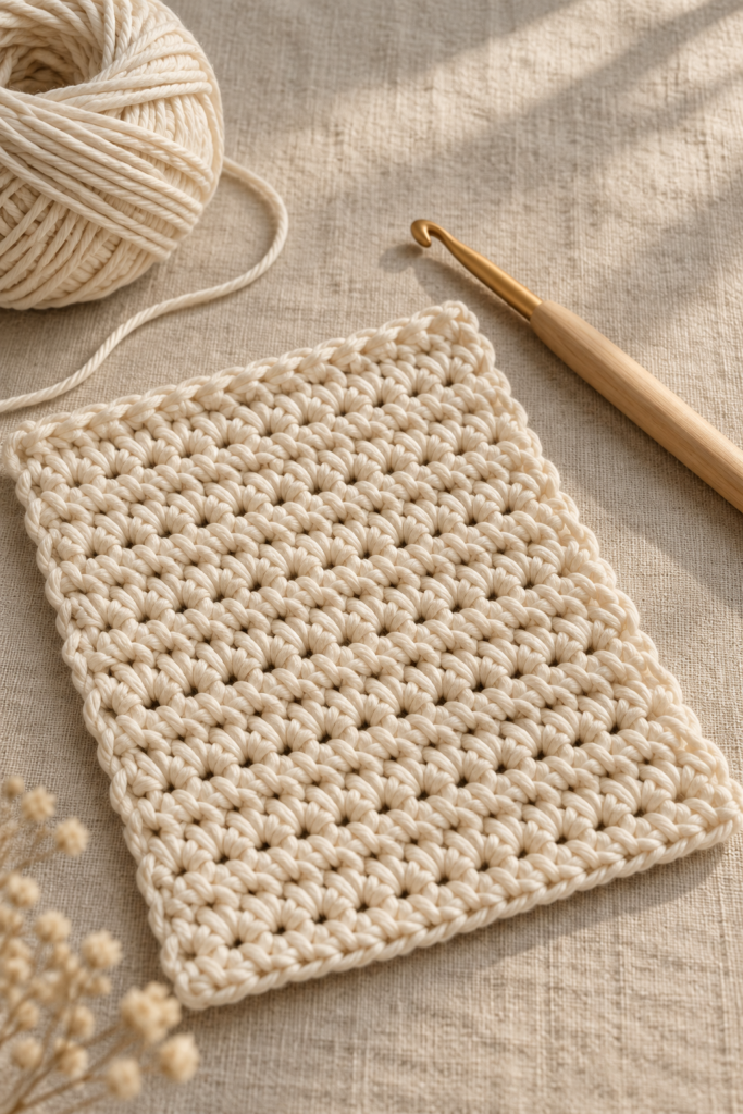Extended single crochet stitch texture on a cream swatch