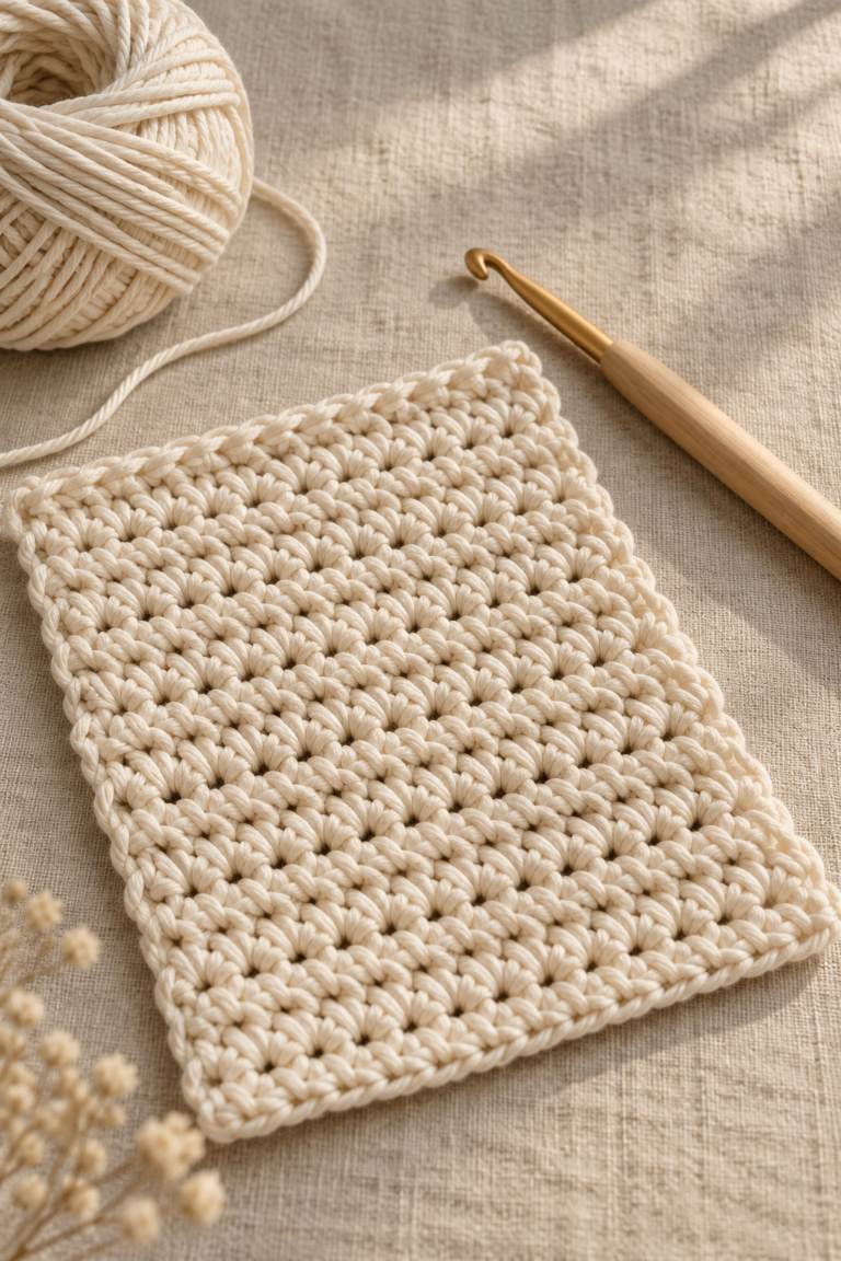 Extended single crochet stitch texture on a cream swatch