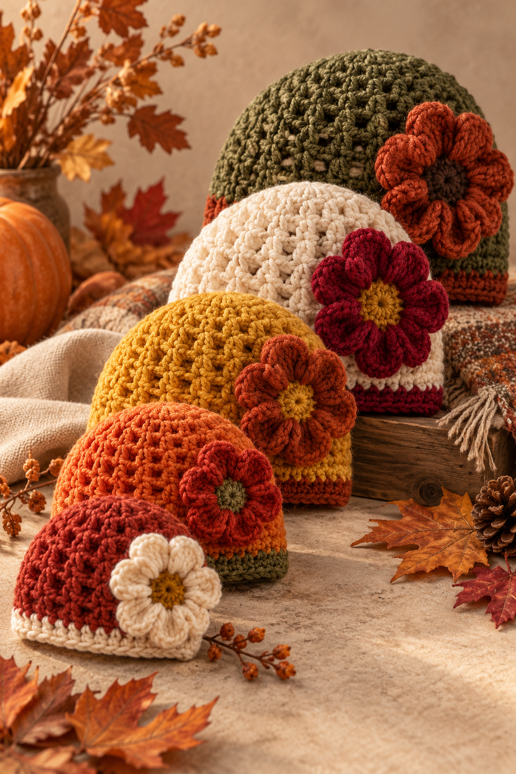 fall crochet beanie pattern: plan sizes from newborn to adult