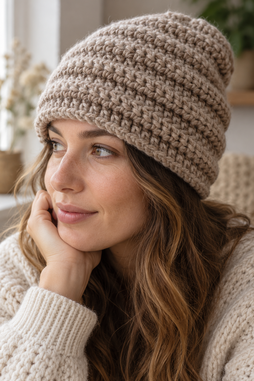 faux knit beanie crochet pattern ridged texture