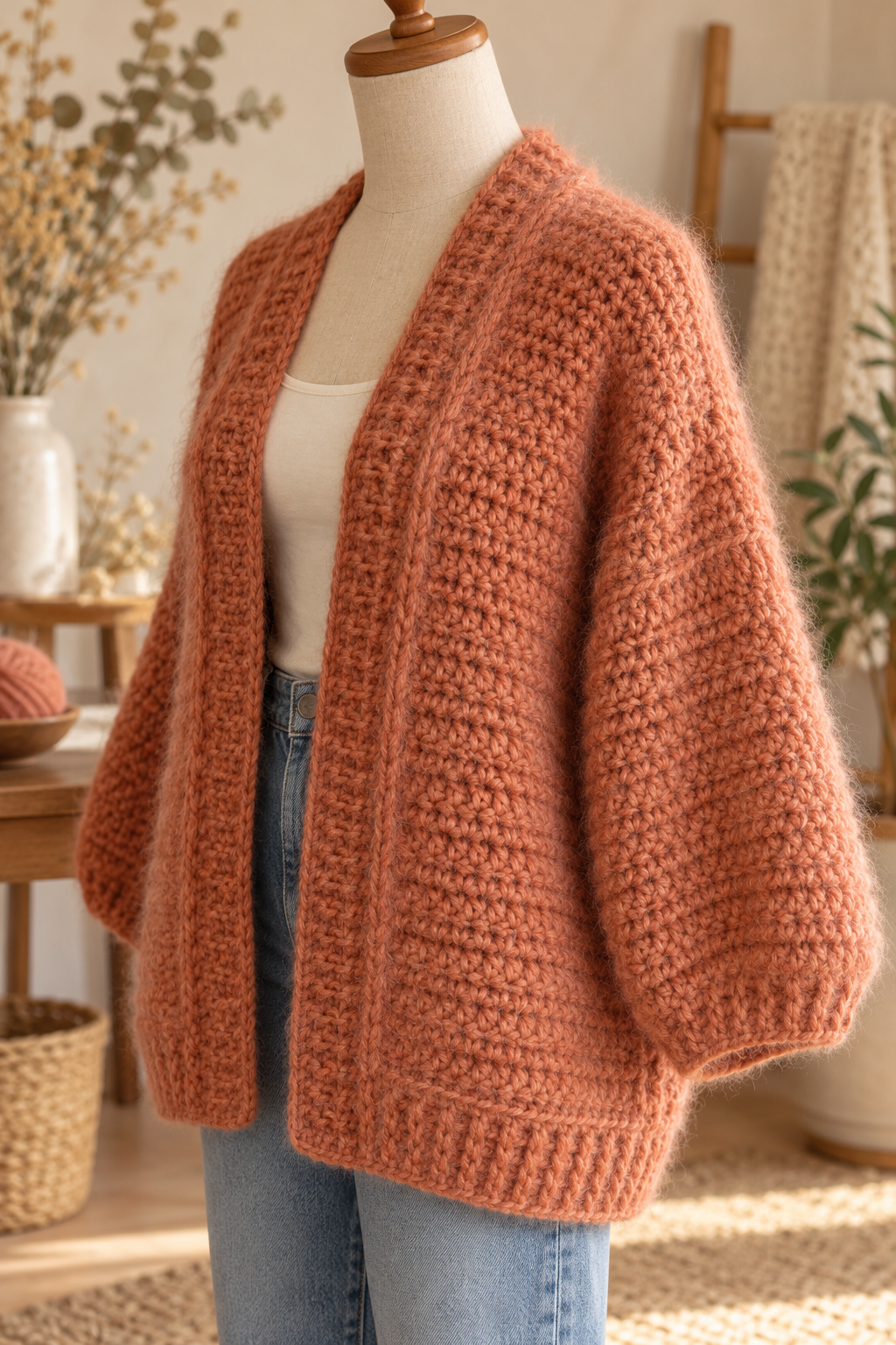 fuzzy peach cardigan crochet pattern detail 2