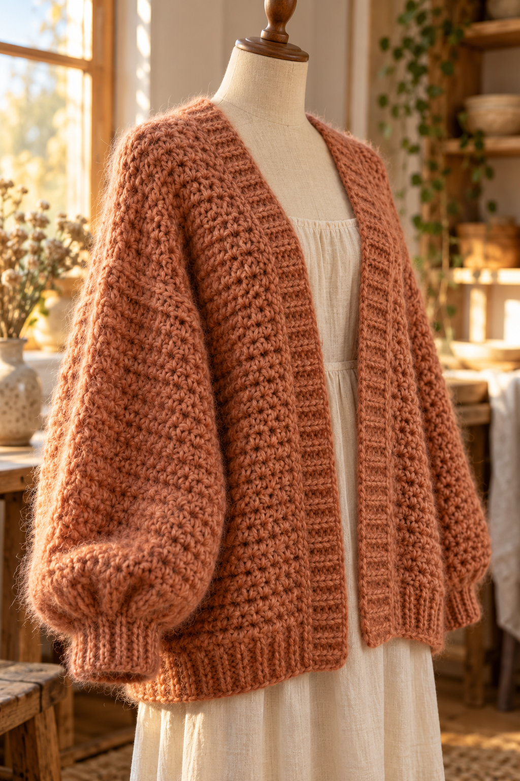 fuzzy peach cardigan crochet pattern detail 3