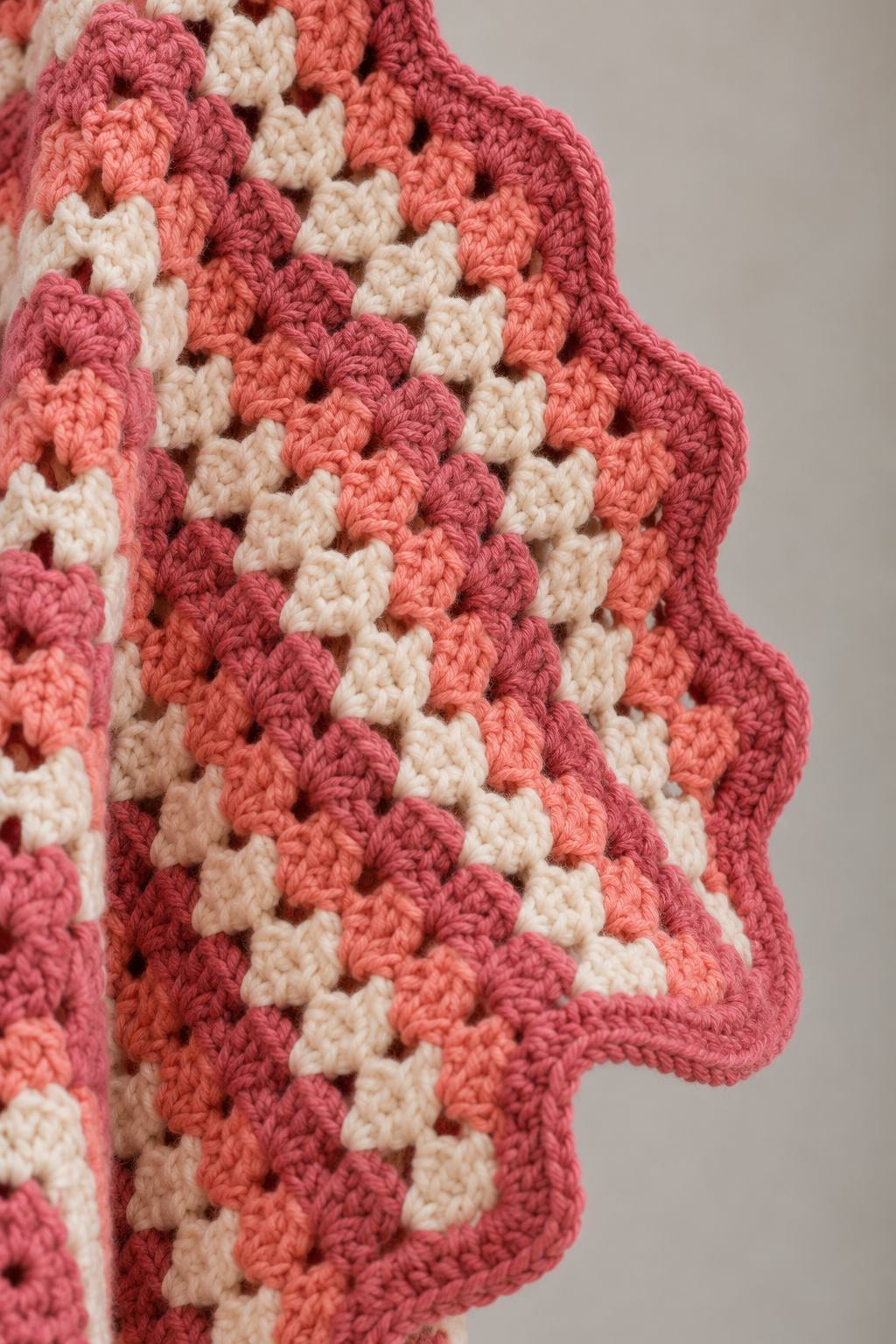 Rose and cream granny ripple crochet texture
