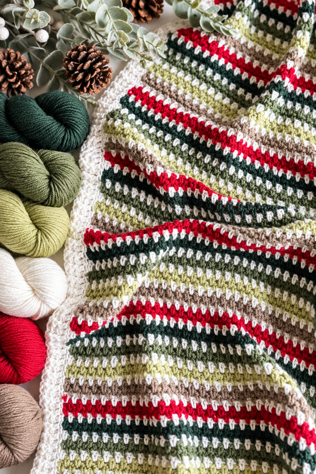 Holiday moss stitch crochet blanket detail