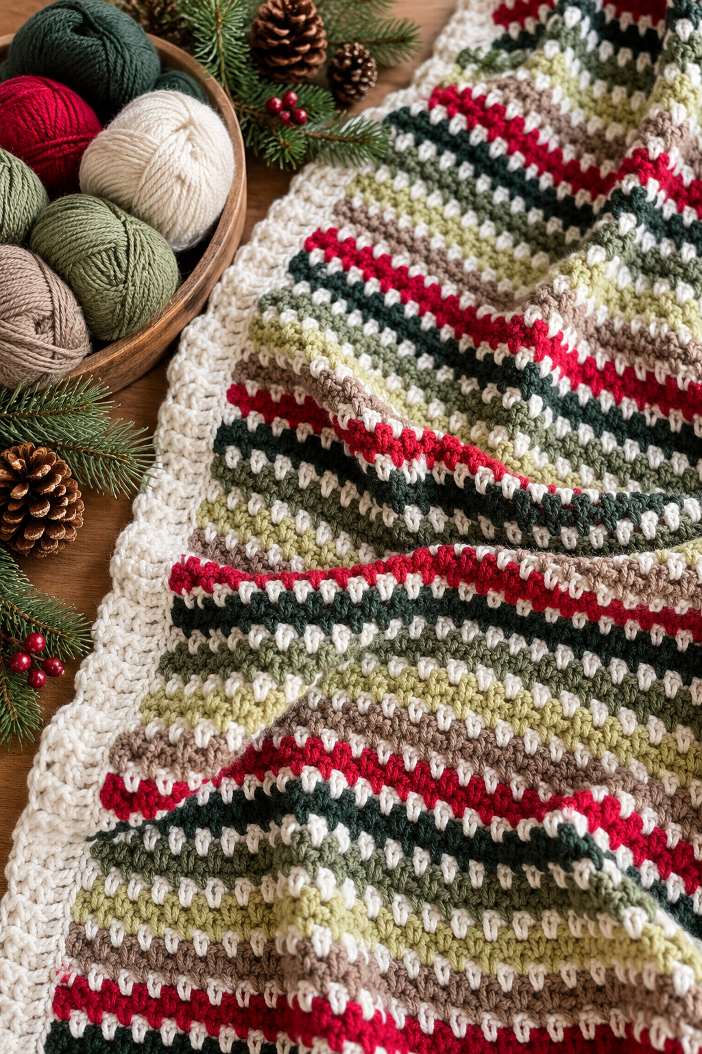 Holiday moss stitch crochet blanket detail