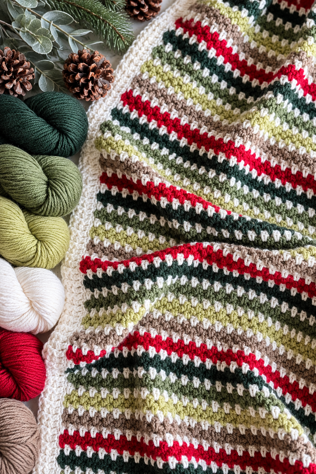 Holiday moss stitch crochet blanket detail