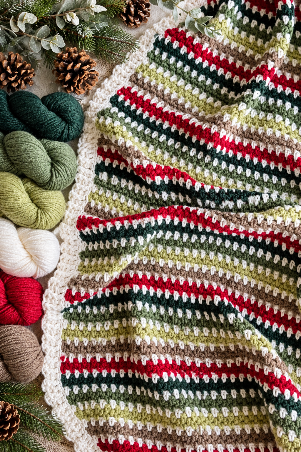 Holiday moss stitch crochet blanket detail