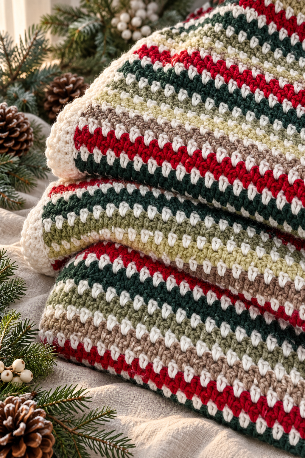 Holiday moss stitch crochet blanket detail