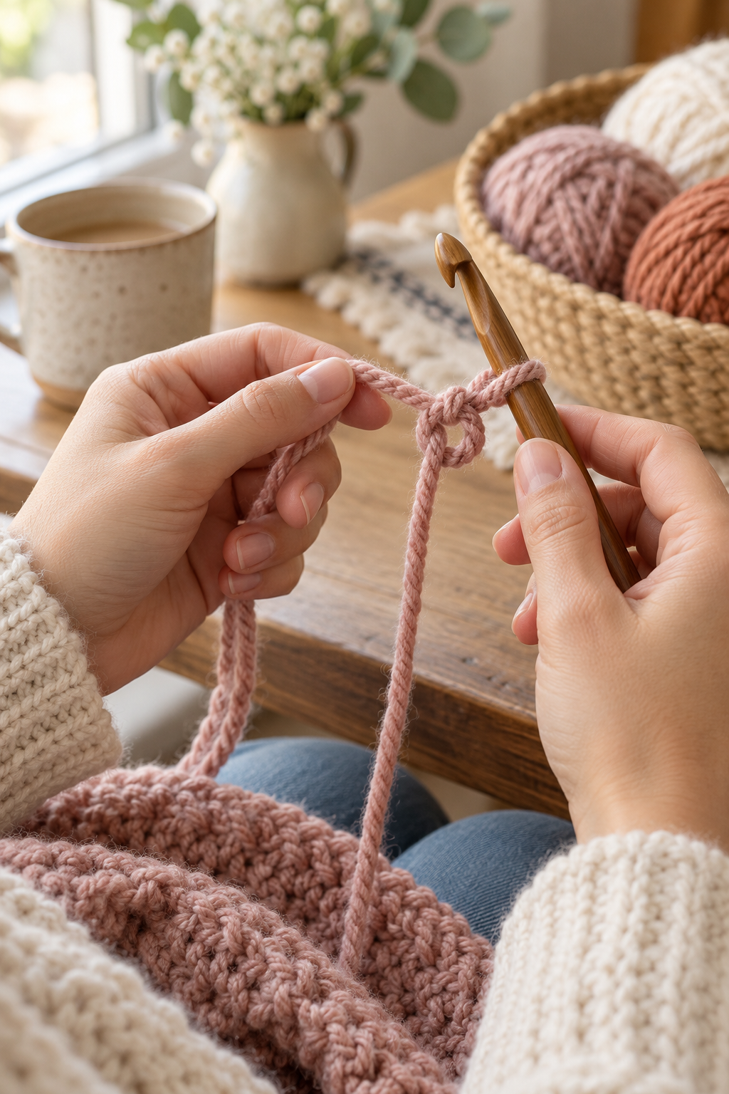 how to crochet for beginners slip knot and yarn hold