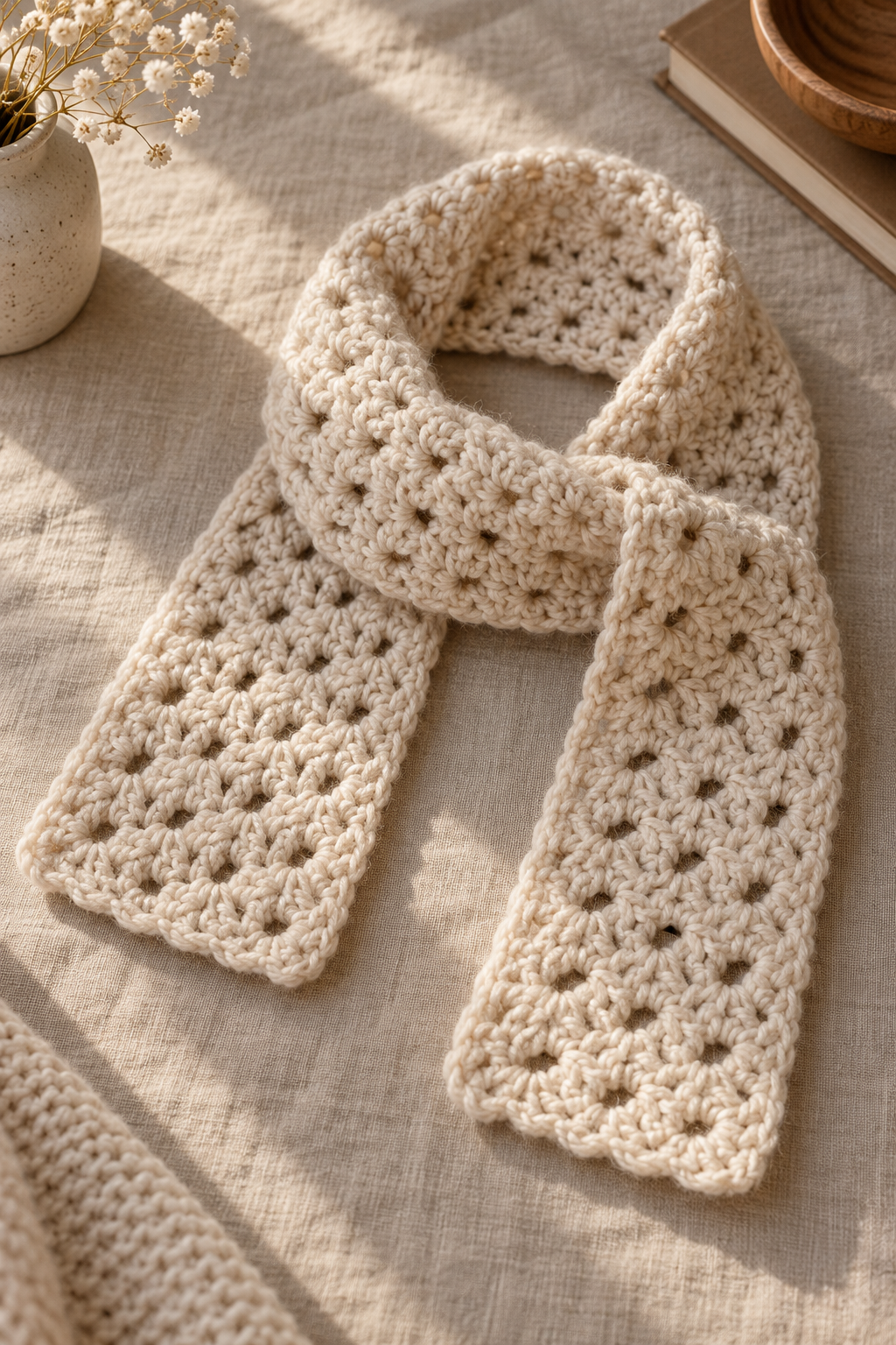 kids crochet scarf showing comfortable scale and soft drape