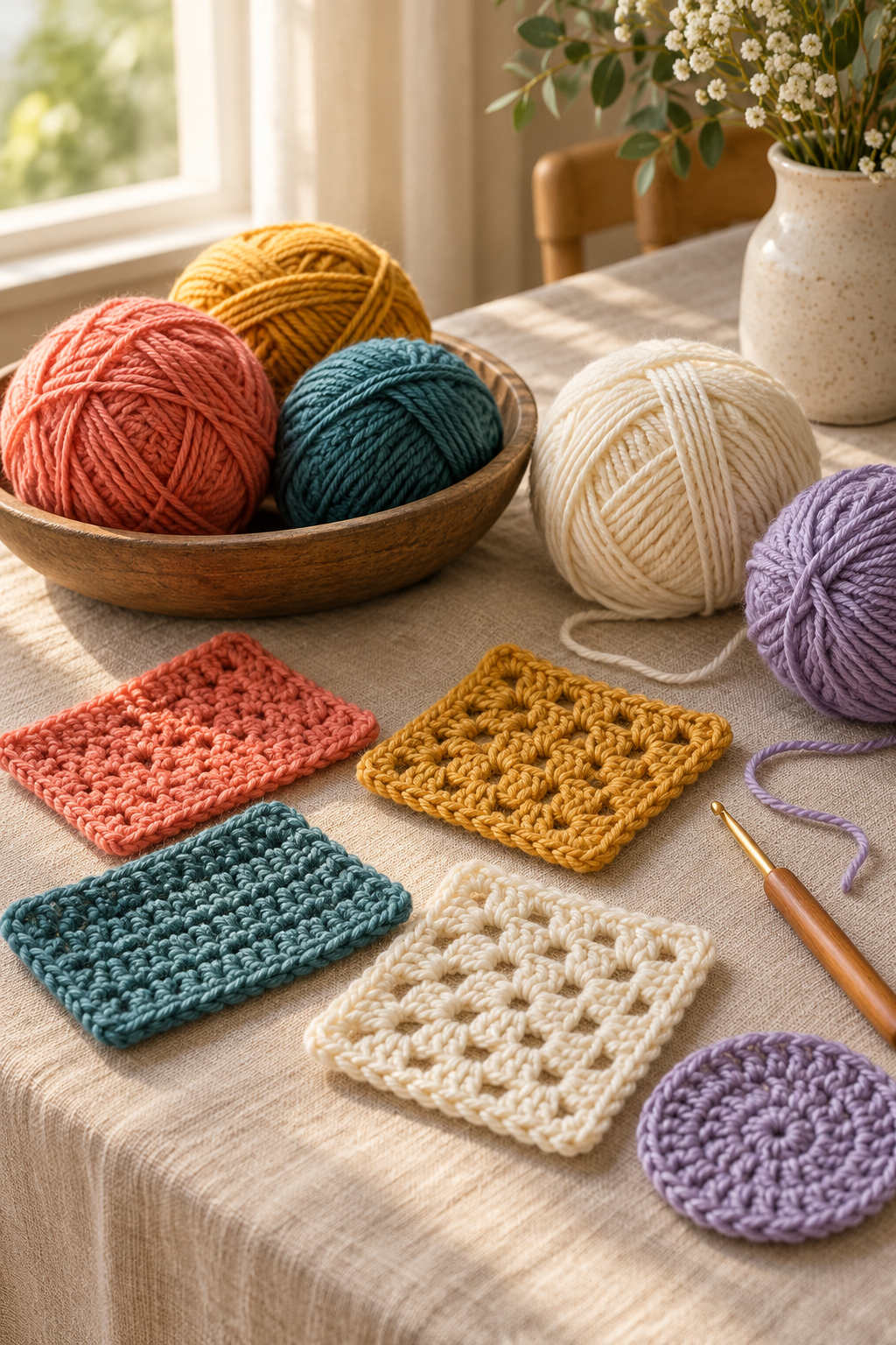 Learn how to crochet for beginners with a calm yarn, hook, and practice setup