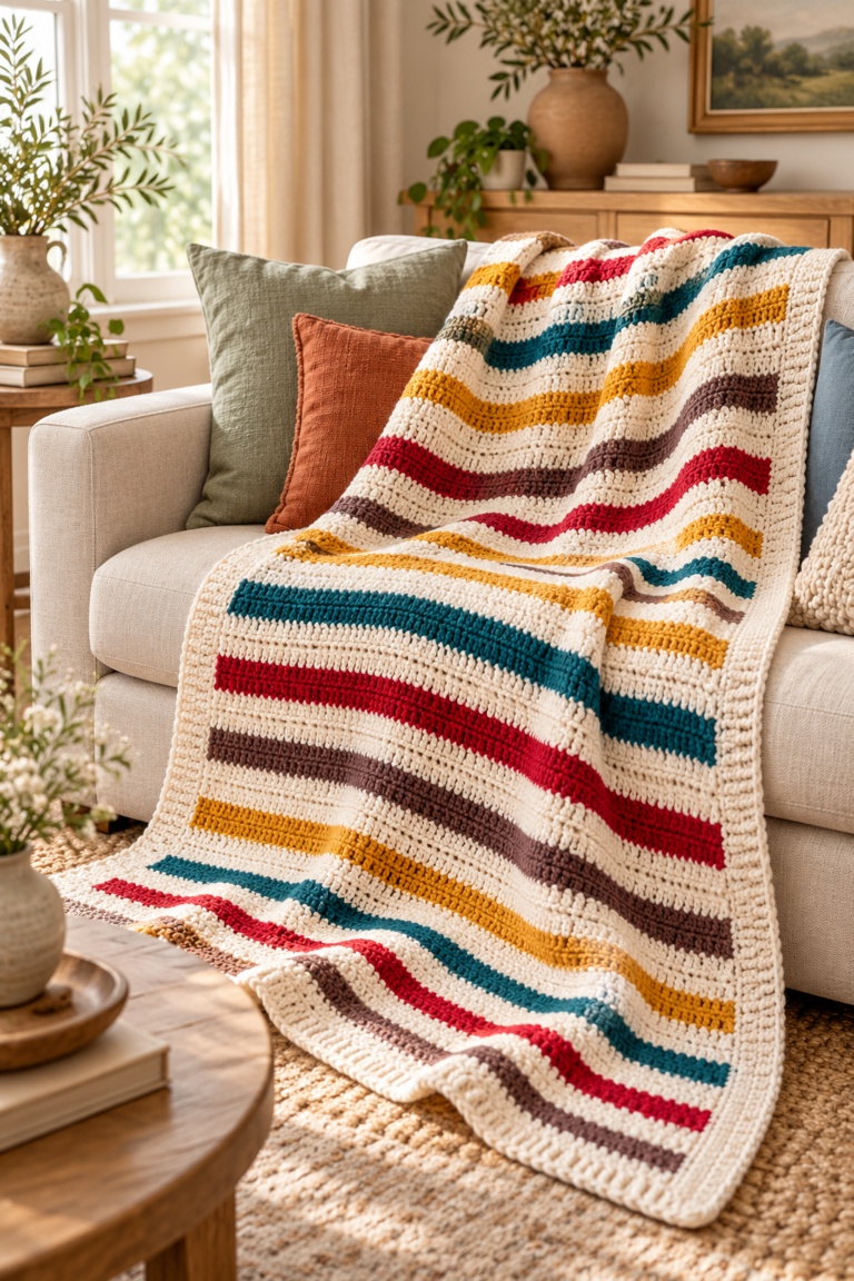 mjs signature blanket crochet pattern finished striped blanket