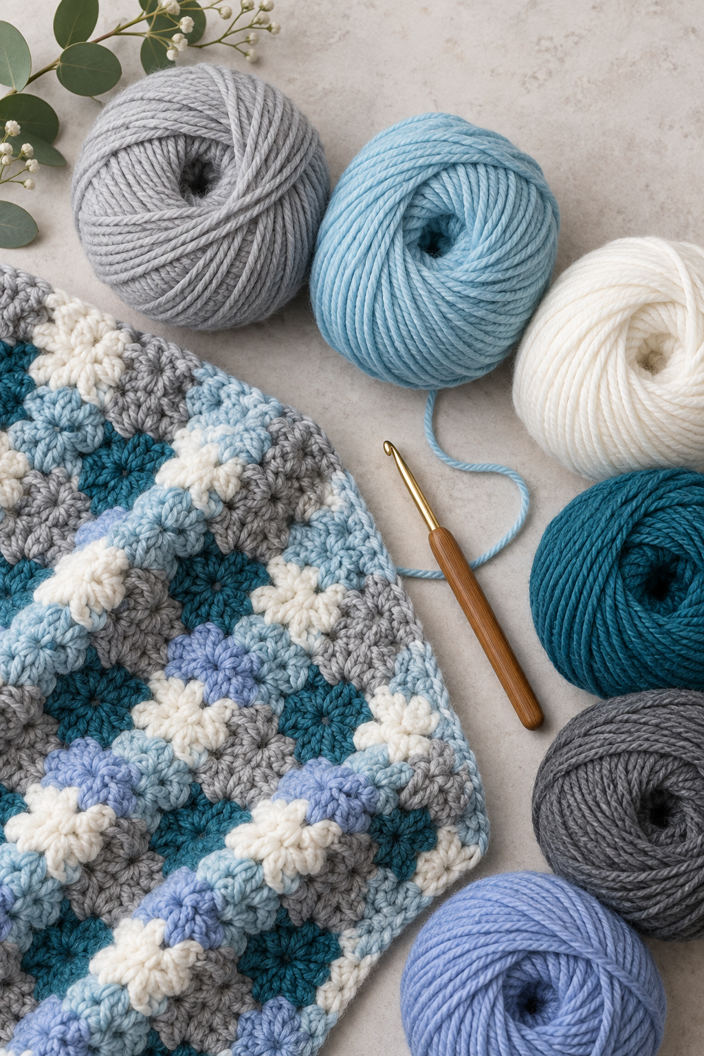 Modern herringbone baby blanket DK yarn palette